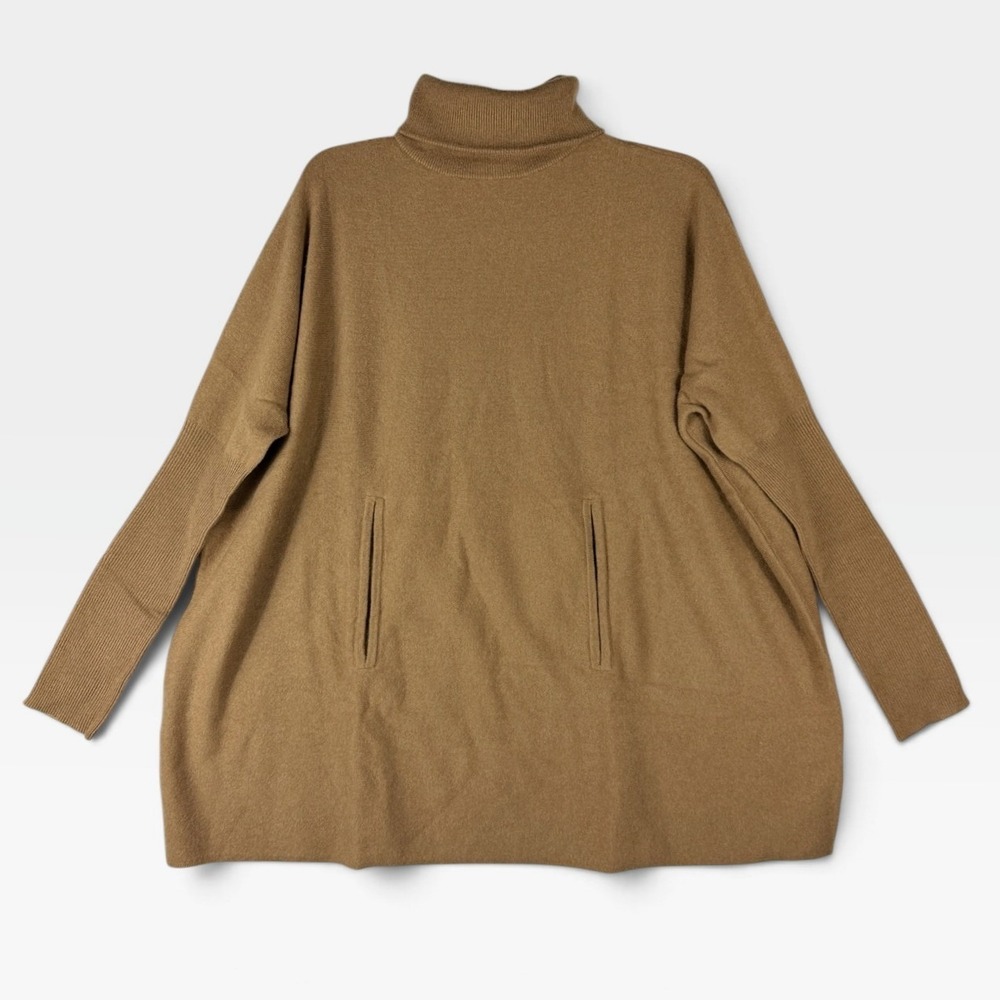 Garnet Hill Turtleneck Poncho Sweater Womens M Brown Wool Cashmere Blend Good